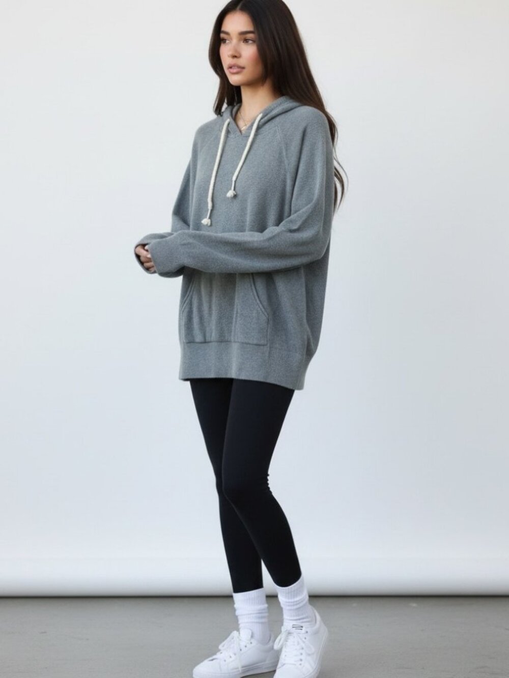 Young Fabulous & Broke Blue Knit Hoodie Sweatshirt Size L Coastal Loungewear